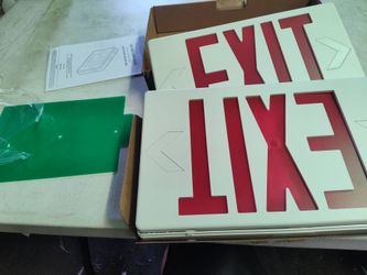 Commercial electric red /green led lighted emergency exit sign with battery back up,  multiple available