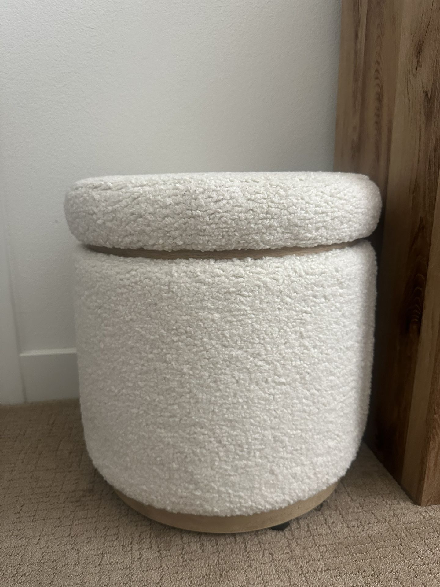 Cream White Circle Sherpa Storage Ottoman
