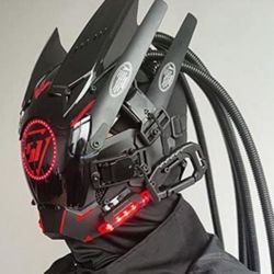 CYBERPUNK MASK Futuristic Techwear, Round Light with Braids Mask  Rave