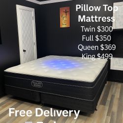 Queen Pillows Top With Free Box Spring - Same Day Delivery 