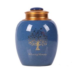 Tree o Life Blue Cremation Urn for Human or Pet Ashes Beautiful Keepsake Ceramic