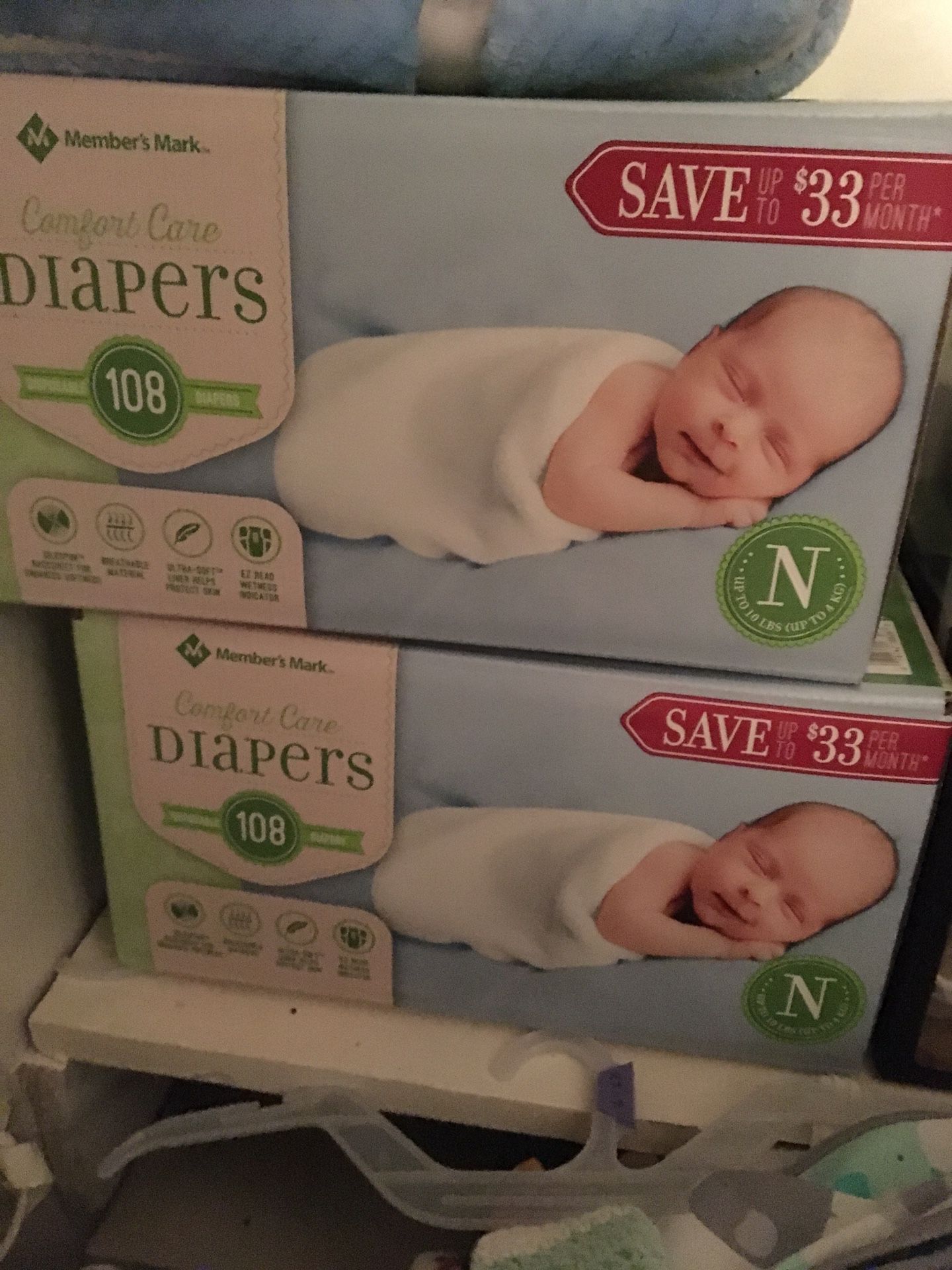 2 cases of newborn diapers $20 a piece $35 for both plus 62 singles