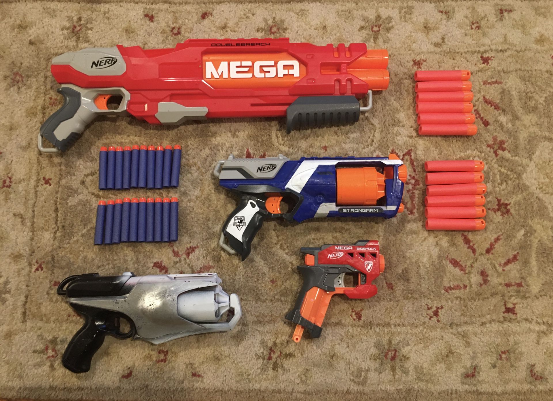 Nerf gun lot with Double Breach, Strongarm, Big Shot, and more