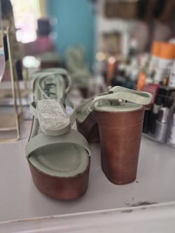 Mint green platform block heel sandals