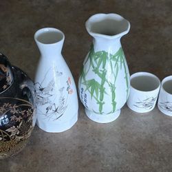  Japanese & Chinese Ceramic Lot – Ginger Jar + Sake Set
