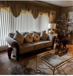 Traditional Sofa with Dark Wood Frame