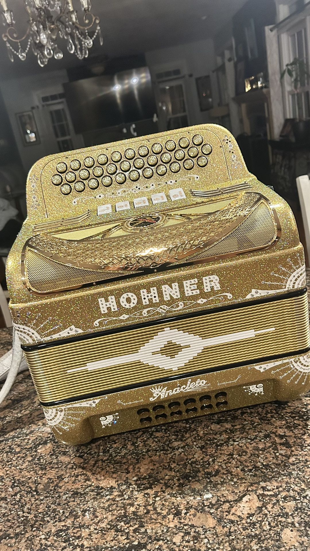 Hohner Anacleto GOLD Sparkle (binci reedblocks) FA(FBE) 5 switch Harmonik microphone installed