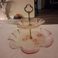 Antique Pink Glass Appetizer Server