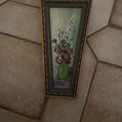 Wood Frame Hand Painted Art Simple Picture Of A Vase With A Flower Arrangement In A Green And Gold Frame
