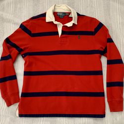 Polo Ralph Lauren Custom Fit Men’s Size M Red Long Sleeve Fleece Rugby Sweater