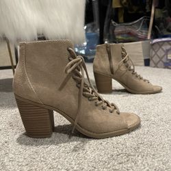 Mossimo Beige Peep Toe Booties On Thick Heel