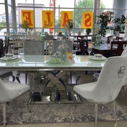 Luxurious 7PC Dining Set Glass Top