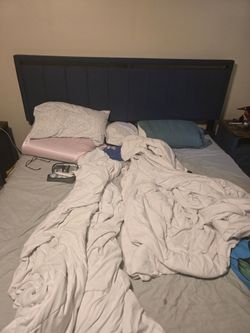 King sized bed frame Blue fabric