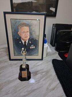 Special Hand drawing photo of actor Ted Sutton from the movie Signs,and voice over actor.1961 holy family champions of Ted Sutton face on the trophy.