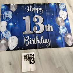 13th birthday Banner And Cake Topper 