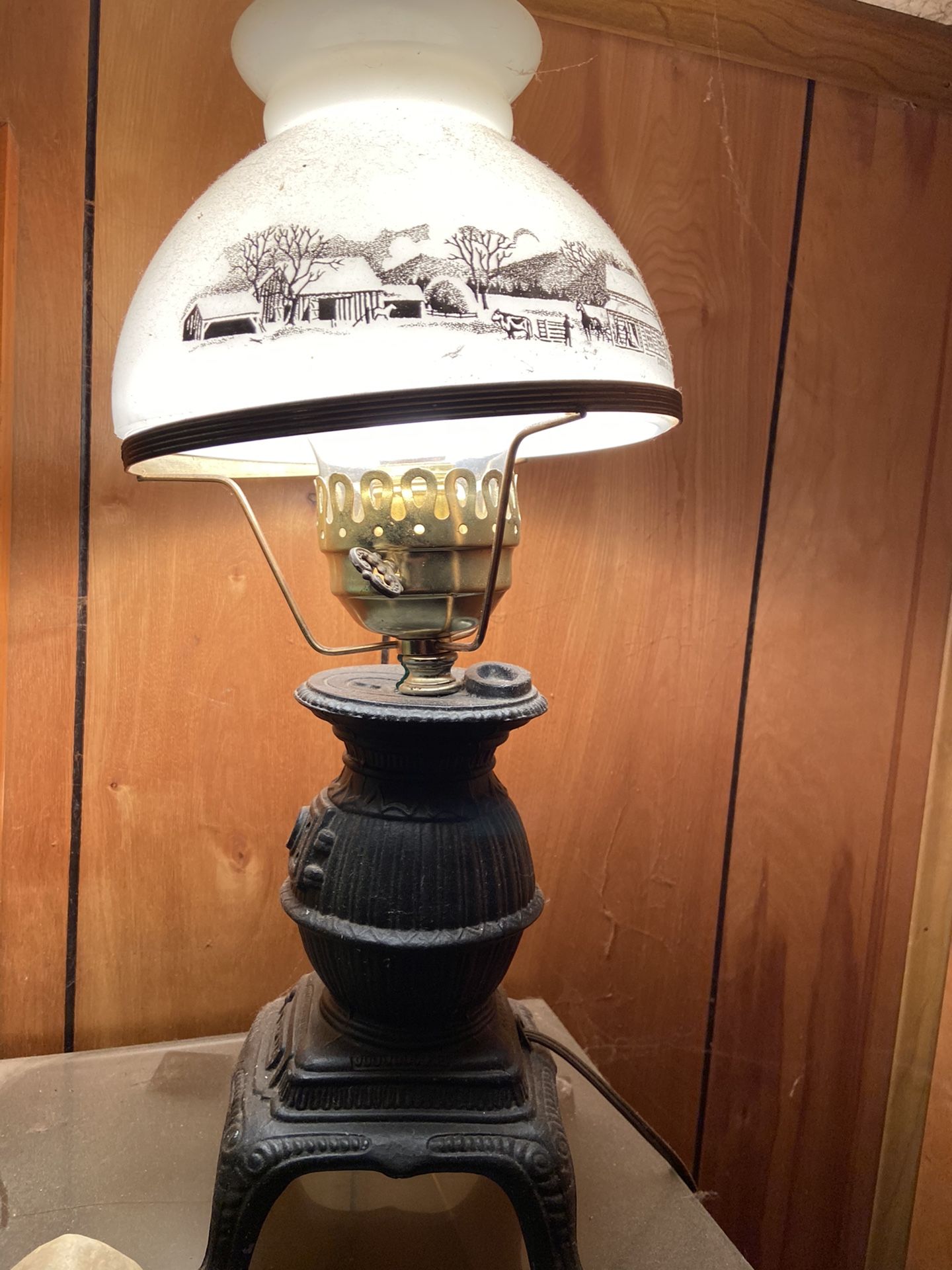 Vintage cast iron potbelly stove lamps