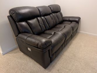3-seater dark leather, electric reclining sofa couch