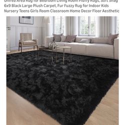 Brand New Black Area Fur Fuzzy Rug 6x9 
