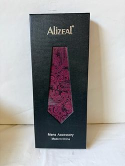 NEW IN BOX Men’s Alizeal Maroon & Black Paisley Necktie with Matching Pocket Square