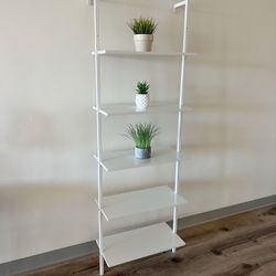 White Ladder Bookshelf,  5-Shelf, Wall Mounted
