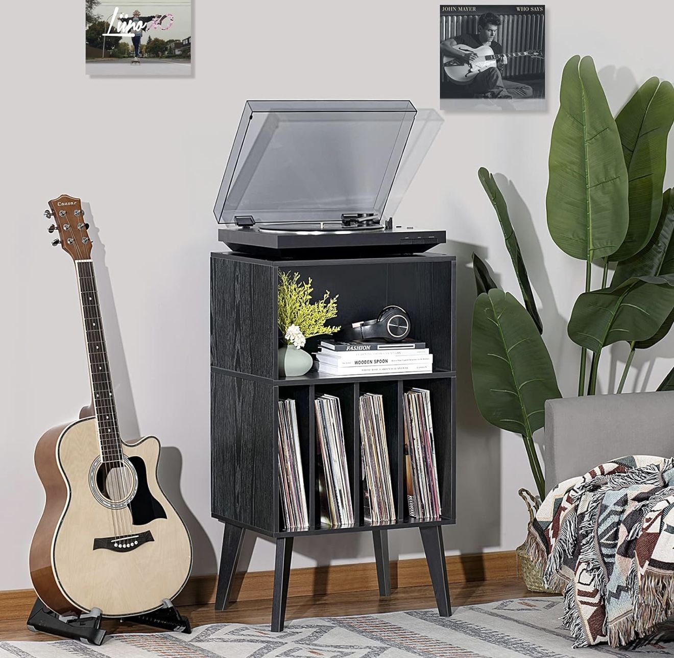 Record Player Stand, Black Turntable Stand Holds up to 160 Albums