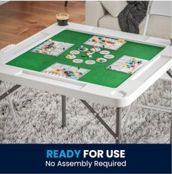 Mahjong Poker Game Square Folding Card Table with Felt Green Surface and Cup Holders, Portable  Table for 4 Players