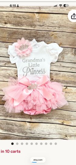 Grandma's Little Princess Baby Outfit: Glitter Bodysuit, Crown headband