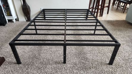 Queen Size Heavy Duty Metal Bed Frame with Slats Support. No Box Spring Needed. 60"W x 80"L x  16"H.