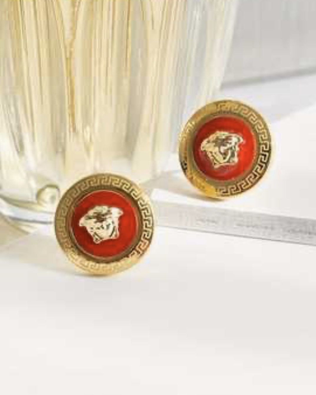 Versace Red And Gold Post Earrings