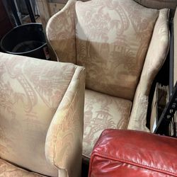Pair Of Wingback Pink Toile Chairs