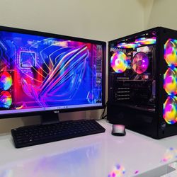 NEW ASUS Gaming PC 8 Core RYZEN 5 @3,3G. NVidia GTX 1050. 128G M2 NVme/2T HDD, 16G DDR4, USB3.2,  WIFI/Bluetooth. 500W PSU, 24”Monit. Keyb/Mou. Win11P