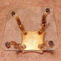 Vintage Heirloom Glass Top Gold Gilt Side Table