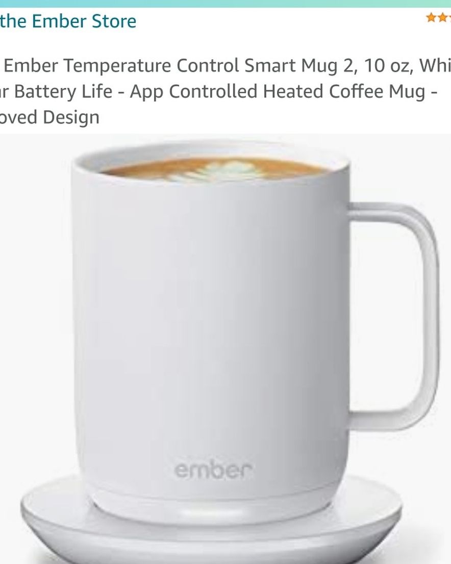 NEW Ember Temperature Control Smart Mug 2, 10 oz, White, 1.5-hr Battery Life - App Controlled Heated Coffee Mug - Improved Design