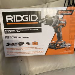 RIDGID 18-Volt Lithium-Ion Cordless Brushless 1/2 in. Compact Hammer Drill Kit with (2) 2.0 Ah Batteries, Charger, and Bag