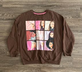 Barbie Brown Pullover Sweatshirt Graphic Print Fleece Crew Neck Size L