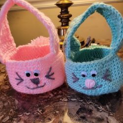 hand crocheted 5" circumference x 7" tall Easter bunny basket.  $4 each or 2 for $7  