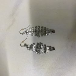 Silver Abstract Brick Drop Earrings, Handmade