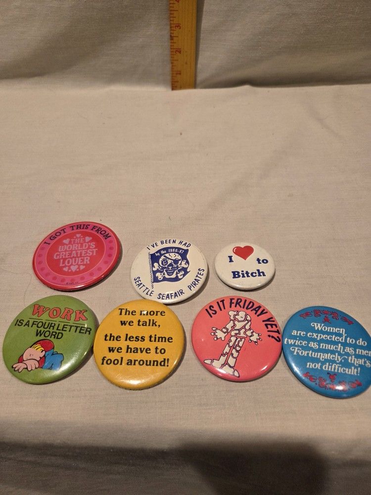 Funny "Button pins" colletable metal pin backs lot of 7