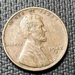 1942 D Lincoln Wheat Cent Penny Coin 