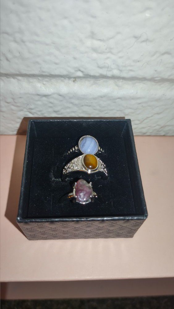 Silver Gemstone Adjustable Rings Women's And Men's 