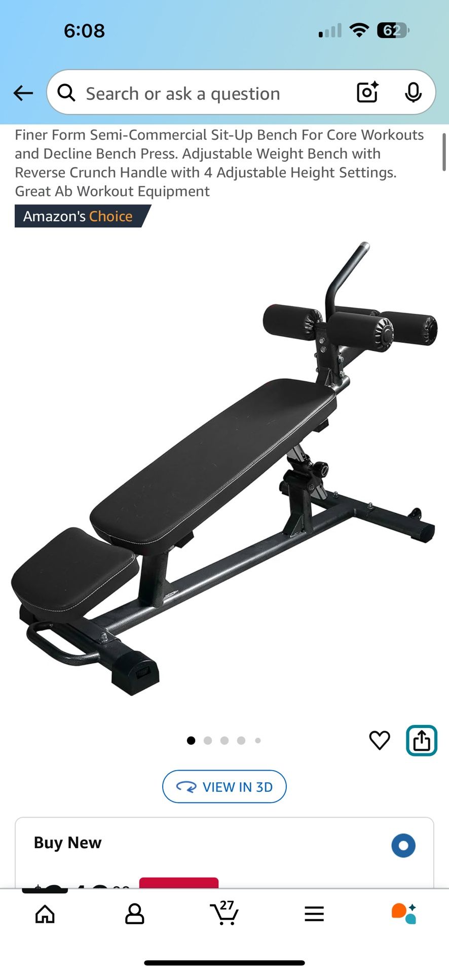 Finer Form Semi-Commercial Sit-Up Bench For Core Workouts and Decline Bench Press. Adjustable Weight Bench with Reverse Crunch Handle with 4 Adjustabl