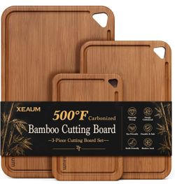 Bamboo Cutting Board for Kitchen, 3-Piece Wooden Cutting Board Set