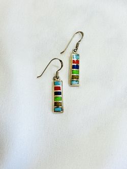 Sterling Silver Multicolor Inlay Rectangle Earrings – Southwest Style