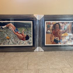 2 Autographed, Framed Bruce Jenner Olympics Lithographs - Limited Edition