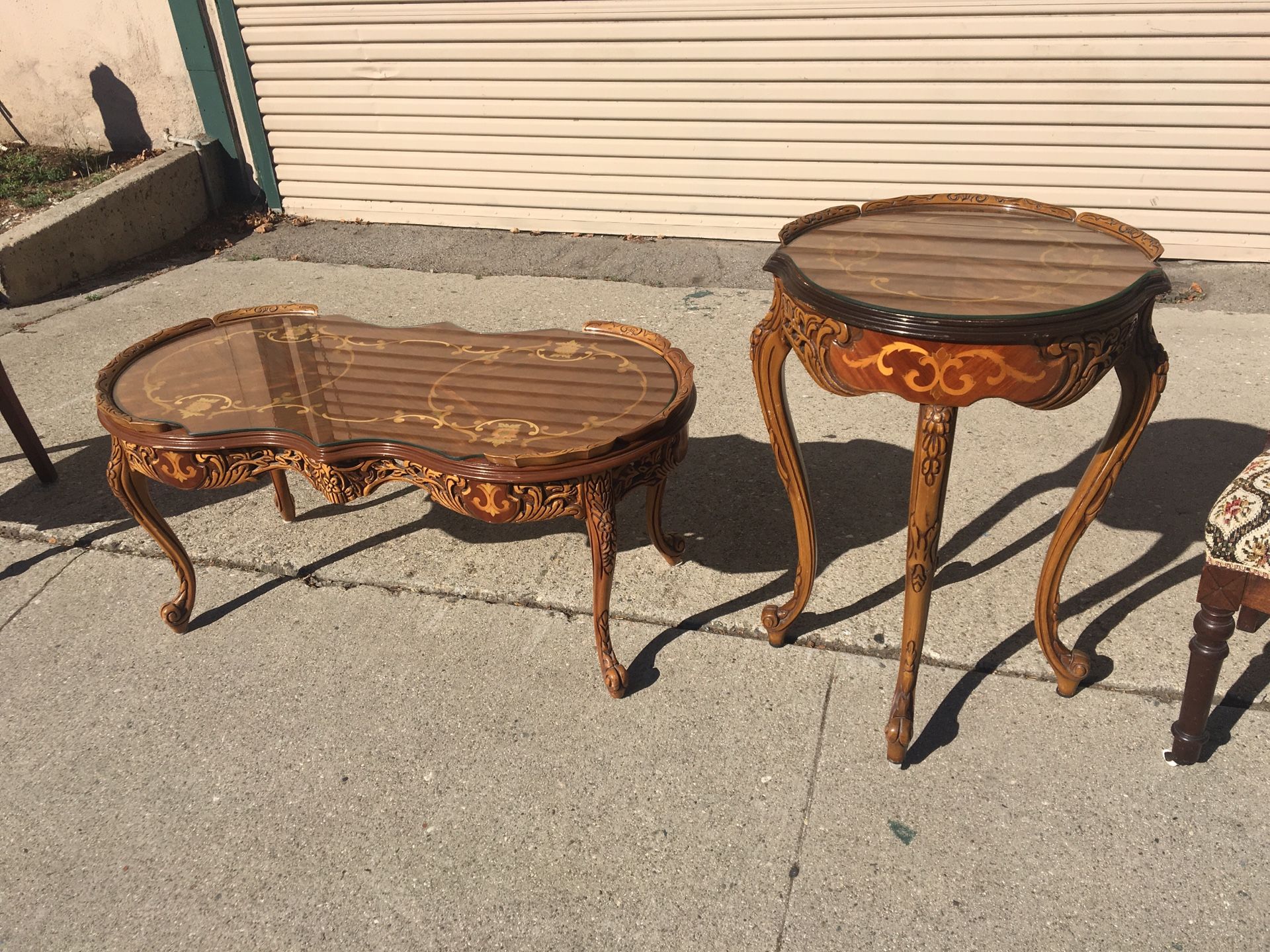 Beautifully carved French coffee and side table