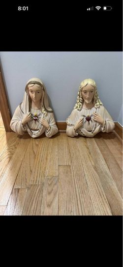 Sacred Heart Jesus and Mary Bust Statues Set