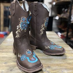 QUT Women’s Western Work Boot Cowboy Leather Rodeo Rancher  Square Toe Sz 10.5