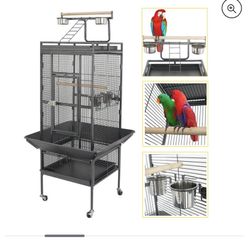 61" Large Bird Cage for Parrot, Macaw Conure Cockatiel Cockatoo Pet House Wrought Iron Birdcage