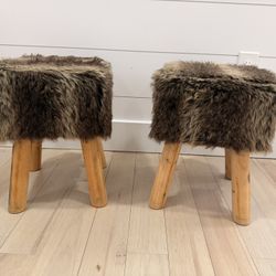 2 faux fur stools 
