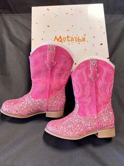 Motasha Kids Pink Glitter CowgirlBoots